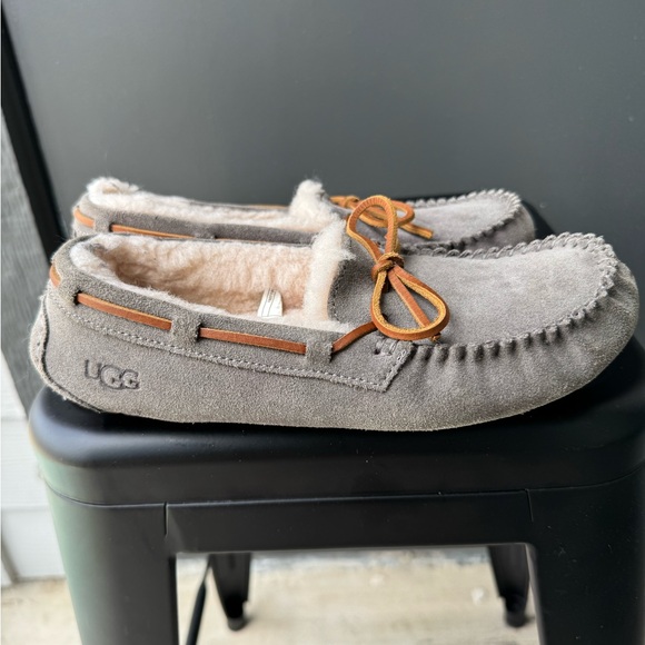 UGG Ansley Gray Suede Moccasin Slippers - Picture 4 of 9